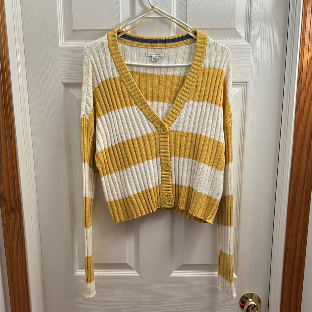 Striped Mustard and White Cardigan